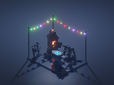 Christmas Workshop! 3d 3d art anvil blender blender3d christmas christmas lights christmas party dark diorama holiday holidays illustration isometric isometric design isometric illustration low poly neon night workshop