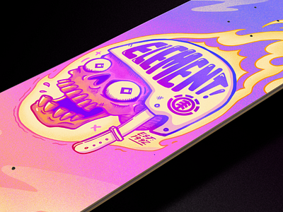 FLAMIN' DECK! deck drawing eyeball flames gradient grain illustration pink procreate skate skate art skateboard skull sky yellow