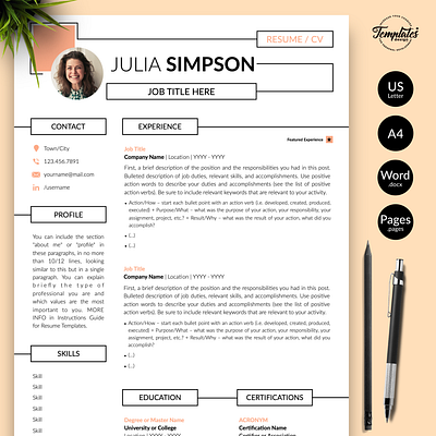 Creative Resume for Word & Pages “Julia Simpson” architect resume creative resume curriculum vitae cv template draughtsman resume engineer resume one page resume professional cv professional resume resume for engineers resume for word resume template resume template word resume with photo technical resume three page resume two page resume