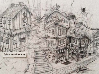 Underbelly Docks, Yeveya fantasy art fiction illustration ink pen pencil storytelling
