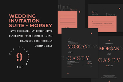 Wedding Invitation Suite - Morsey black blush card classy diy elegant feminine invitation invitation card invitation design invitation set invitations invite minimal minimalist modern orange pitch wedding card wedding invitation