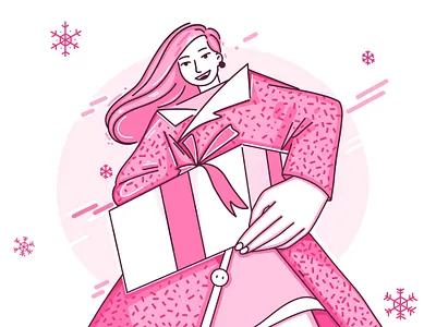 Present for you cartoon character christmas flat gift girl holidays illustration inspiration new year pink present surprise winter