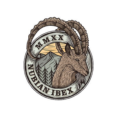 Order NOW !!! Goat logo vintage, nubian ibex animal wildlife. animal character circle emblem farm fauna forest goat head horns illustration label livestock logo mountain ram rustic vintage wildlife