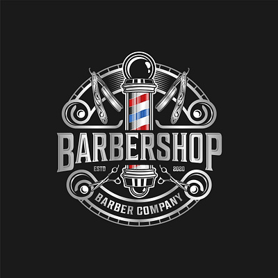 Barbershop logo Salon hair cut vintage badge barber beauty comb face fashion gentleman hair haircut hipster logo masculine men pole rustic salon scisor trim vintage