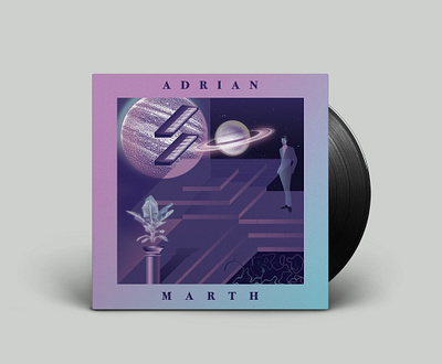 ADRIAN MARTH / MARTHIANS WORLD EP DESIGN design graphic design illustration italo music retro vector art vinyl cover