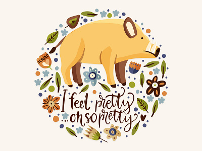 I feel pretty... animal animals art artwork boar branding cartoon color cute animal cute art dribble floral floral art forest illustration pig piggy poster print woodland