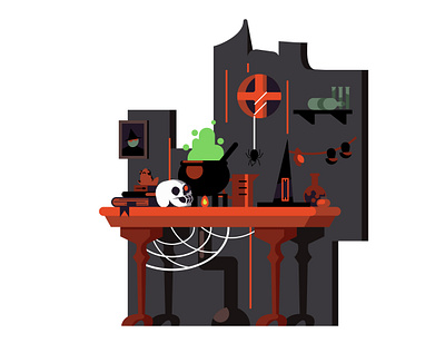 witch's workplace frog halloween illustration magic spider vector vector illustration witch witchcraft