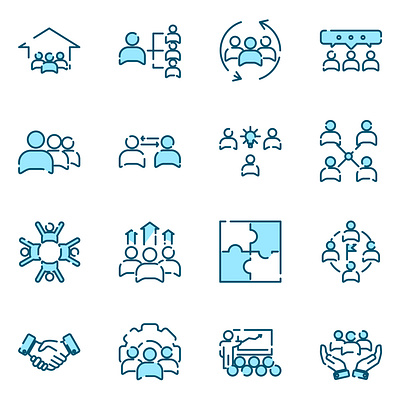 Team Work set icon template business company group help human icon idea leader line outline people person research resource support team teamwork together vector work