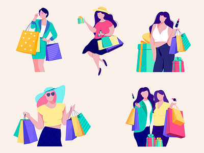 S H O P P I N G app character fashion flat girls illustration proccreate shopping ui ux web