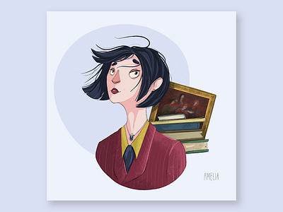 Agent Amelia agent avatar beautiful black hair books character characterdesign dnd female illustration intelligent interface jewelry portrait shortcut suit woman woman portrait