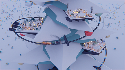 Christmas Village on a Giant Christmas Tree 3d animation christmas claus low poly reindeer santa steam town train village winter