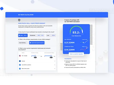 SD-WAN Dashboard business calculator clean clean ui dashboad design icon illustrations landing page marketing roi sketch statistics ui ux web web design webdesign website