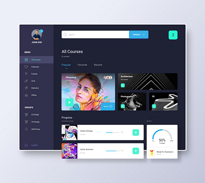 Dark UI Dashboard app clean dark dashboard interface learning learning platform platform ui webdesign