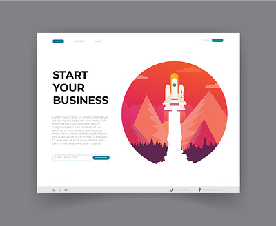 Start up landing page design flat illustration landing rocket startup ui vector web