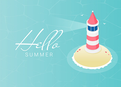 Summer background flat illustration lighthouse summer vector