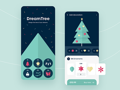 Christmas Tree Configurator adobe xd adobexd christmas christmas tree configurator dark dark blue decoration green mobile product product design tree ui uiux ux xd xd design