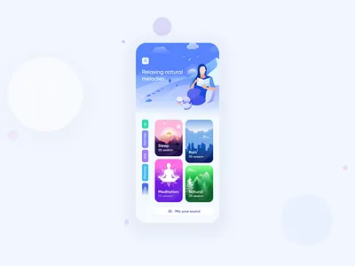 Relaxing Sound App best sleep clean app illustration ios app meditation melody minimal natural sound nice sound rain sound relaxing sound userinterface vector