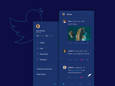 Skeuomorphed Twitter app blue redesign skeuomorph skeuomorphic twitter ui ux vibrant