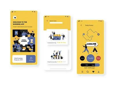 Business app adobe illustrator app character design flat illustration line art onboarding ui vector