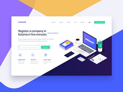 Online company registration service branding clean company estonia governance homepage id card illustration landing logo minimal modernism online store purple registration startup vector