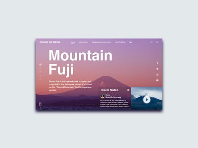 Mountain Fuji clean design flat landscape mountain natural purple social type typography ui ux web website