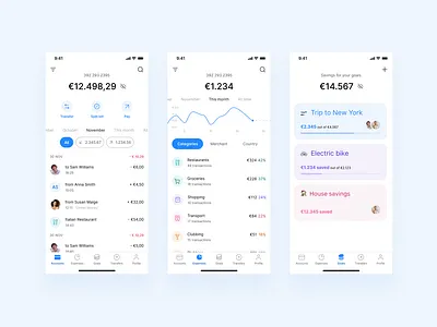 Banking accounts app banking banking app categories expenses goals money money transfer spaces transfer ui uiux ux