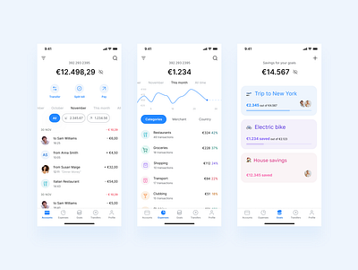 Banking accounts app banking banking app categories expenses goals money money transfer spaces transfer ui uiux ux