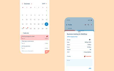 Planner app calendar color design flat minimal mobile app design task task list to do list todo ui ux