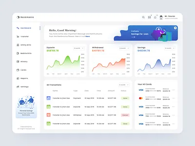 Bankmania - Banking Dashboard 2020 trend admin panel bank bankingapp cryptocurrency daily ui dashboard dashboard design finance finance business illustration minimal mobile ui website