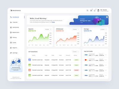 Bankmania - Banking Dashboard 2020 trend admin panel bank bankingapp cryptocurrency daily ui dashboard dashboard design finance finance business illustration minimal mobile ui website