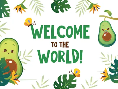 Avocado Baby Shower Party Poster baby baby shower cartoon character design holiday illustration poster vector
