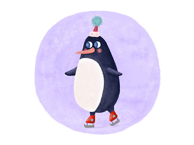 Let's go ice-skating! blue character design children book illustration christmas cute animal fun funny ice skates ice skating illustration kids illustration penguin purple winter