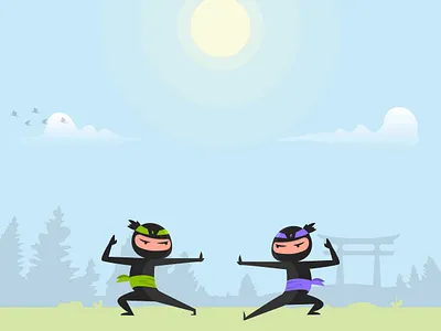 Ninja Fighting behance character art dribbble flat design illustration ninja ninja illustration vector