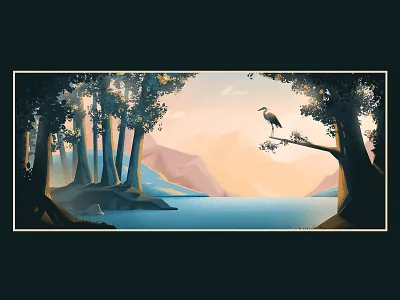Bird at the Lake animation background design birds cinema concept art drawing film illustration landscape mountains photoshop poster