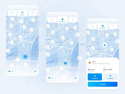 Concept of Map Service animación animation app design concept fastfood gas station interaction map mapbox parking app payment app principle tow truck