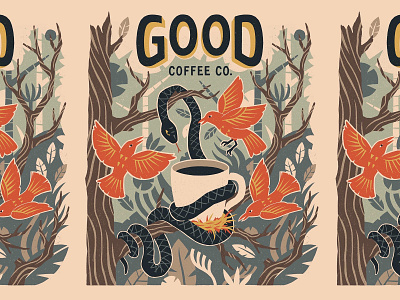 Good Coffee birds coffee coffee illustration fake brand good coffee illustration packaging packaging illustration snake