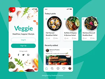Vegetarian Recipes App Concept adobe xd app food foodie healthy healthy eating healthy food healthy lifestyle mobile mobile ui product design salad ui uidesign uiux ux design vegetables veggies