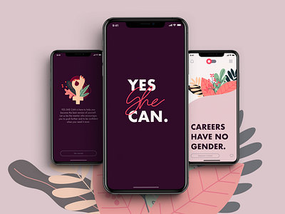 Yes She Can app design female empowerment illustration quotes uidesign user interface