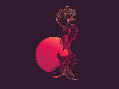 Japanese beauty fish gradient illustration japan minimalism painttoolsai