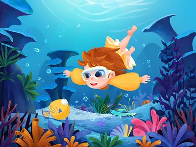 旅行 人物 可爱 插图 插画设计 旅行 海底世界