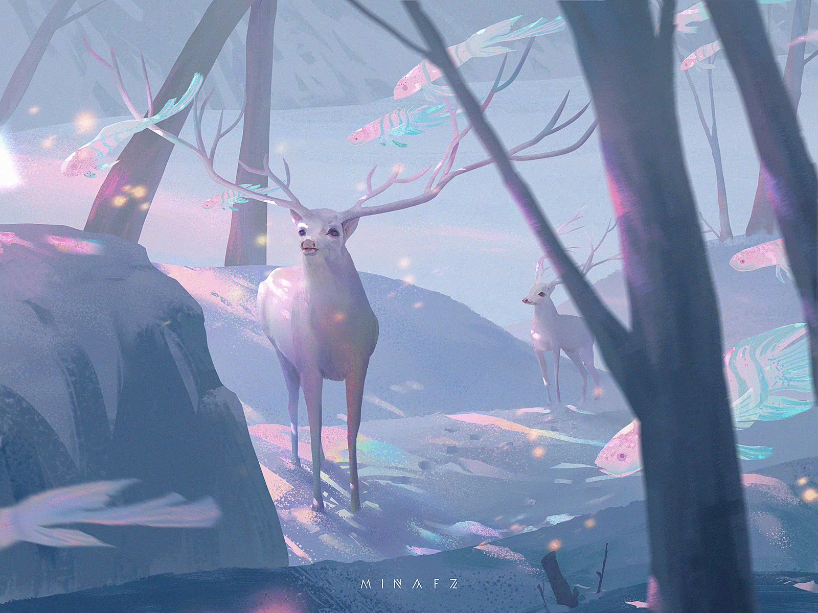 Mottled in the snow deer fish forest grey mottled snow