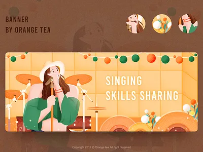 Illustration banner 05 banner color design flat flower girl green hat illustration illustrator light sing wall yellow 插图 设计