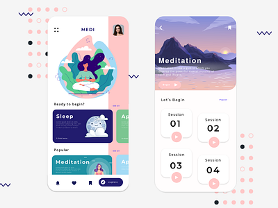 Medi App app dashboad illustration meditation meditation app ui ui design uidesign user interface uxdesign vector website