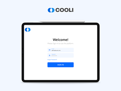 Cooli Login - iPad Pro blue clean clean design design flat interface login logo minimal mockups ui ux website