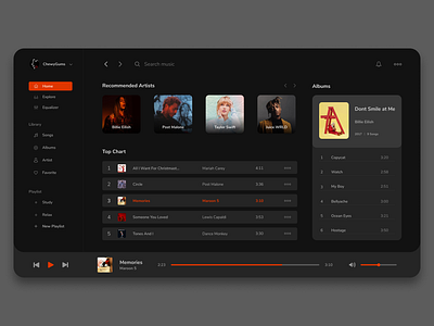 Desktop Music Player UI app app design dark dark mode dark theme design app desktop desktop app minimal minimalist music music app music player music player app music player ui night mode play player sound