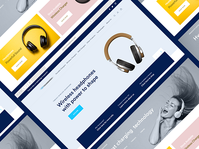 Headphone Website blue clean design headphone minimal mockup technology ui uiux webdesign website wireless