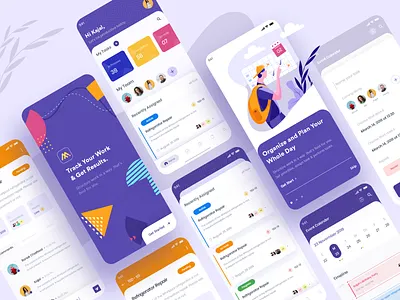 Work Order Mobile App app calander card clean design event illustration iphonex kajal kashyap mobile mobile app product design project management schedule task task management task manager typography ui ux