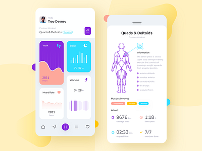 Workout App UI Concept apps design exercises fitness heart rate monitor muscles noansa sleep sport training ui uiux ux walk workout yoga