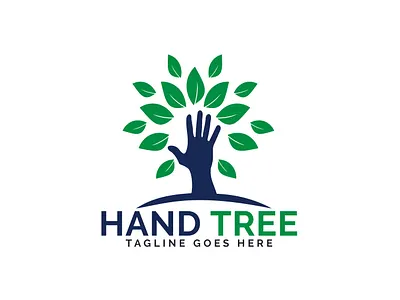 Hand Tree Logo Design. app brand branding care charity design environmental hand health healthcare illustration illustrator leaves logo nature orphanage plant tree treehouse vector