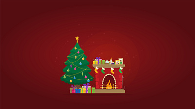 Christmas illustration - fireplace and tree with gifts christmas design fireplace flat illustration tree vector